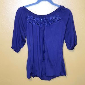 French Laundry Purple Elbow Sleeve Top, S